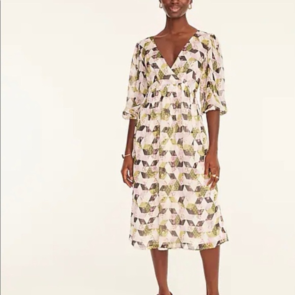 J. Crew Lurex Metallic Thread Patchwork Floral Pr… - image 1